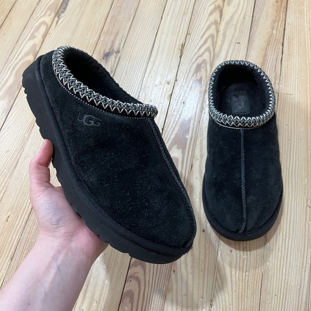UGG Tasman Slippers Mens 10 Black Suede Embroidered Braid Slip On Mules